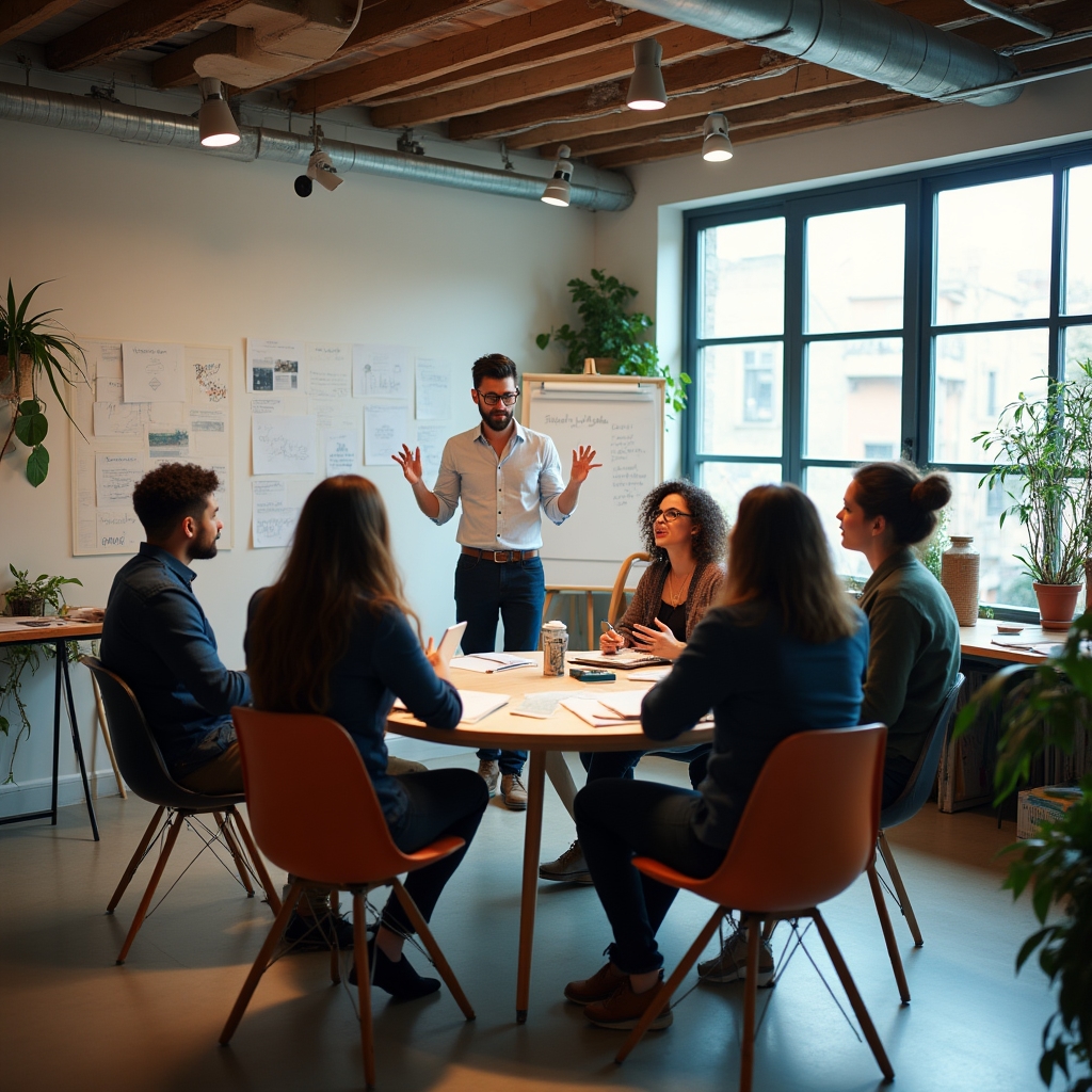 Gruppe von Vereinsvorständen diskutiert in einem Workshop-Raum